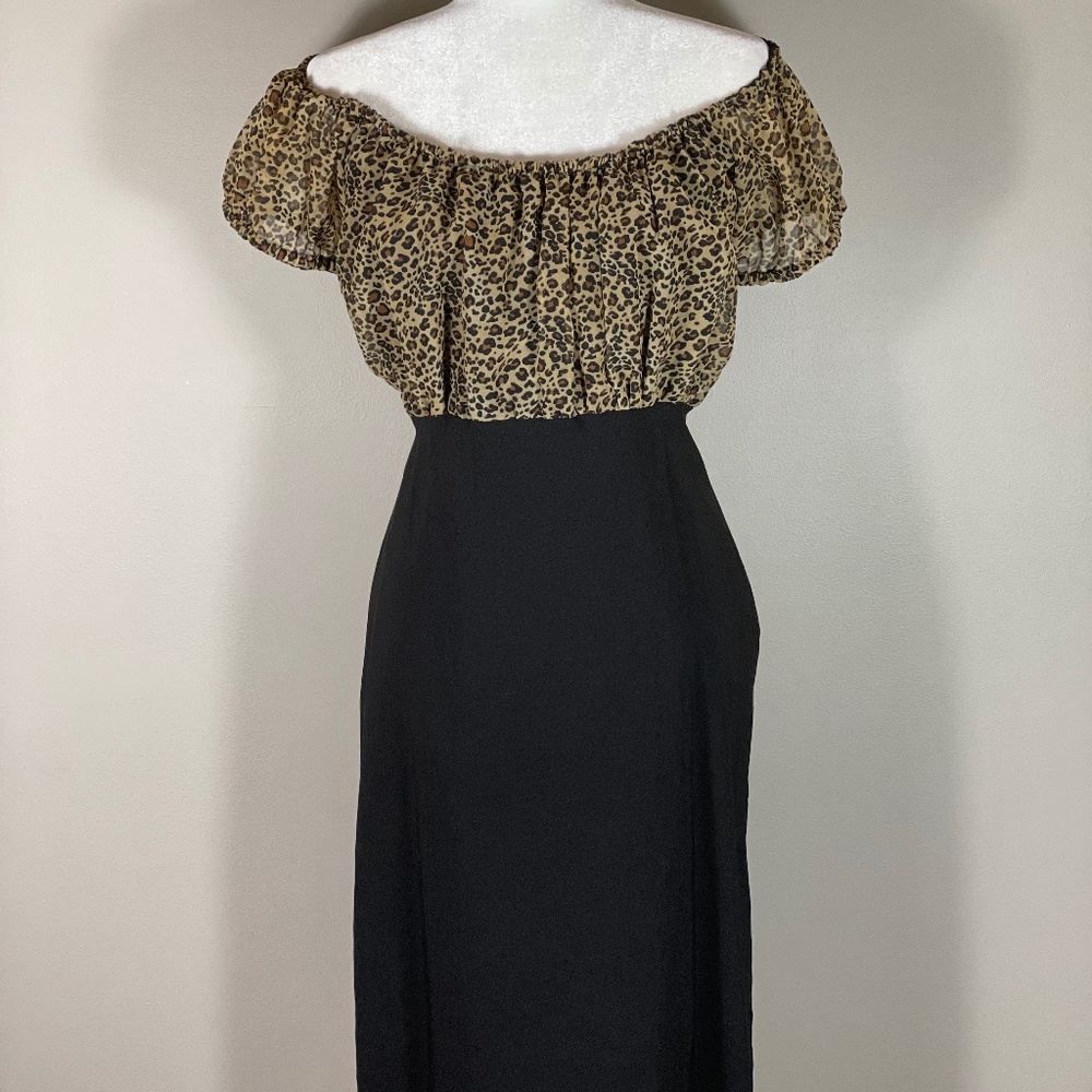 MODE MERR Leopard Print Fancy Vamp Bardot Wiggle Dress NWOT